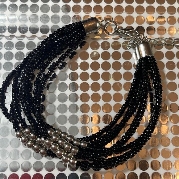 Vintage to Modern Black Silver Seed Bead Multi Strand Bracelet B#18 - Picture 7 of 8